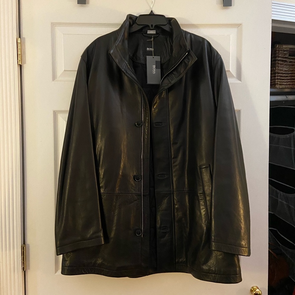 Hugo Boss Men’s Black Leather Jacket 44R